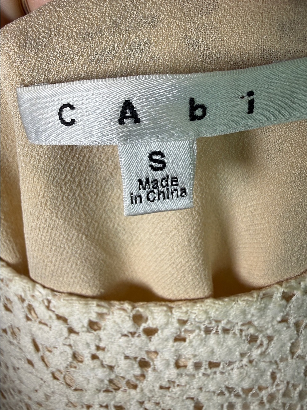 CAbi Ivory Crochet Lace Overlay Cami Tank Top Adjustable Straps Lined Size S - Picture 4 of 6